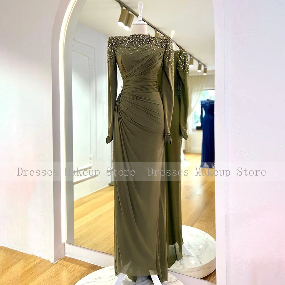 Luxury Evening Dress Crystal Long Sleeves Royal Blue Wedding Guest Gowns for Women 2023 Mermaid/Trumpet O Neck Modest Prom Dress 4