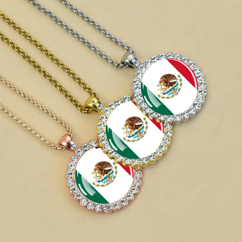 Collar de bandera México, colgante de cristal redondo, joyería patriota, regalo| | AliExpress