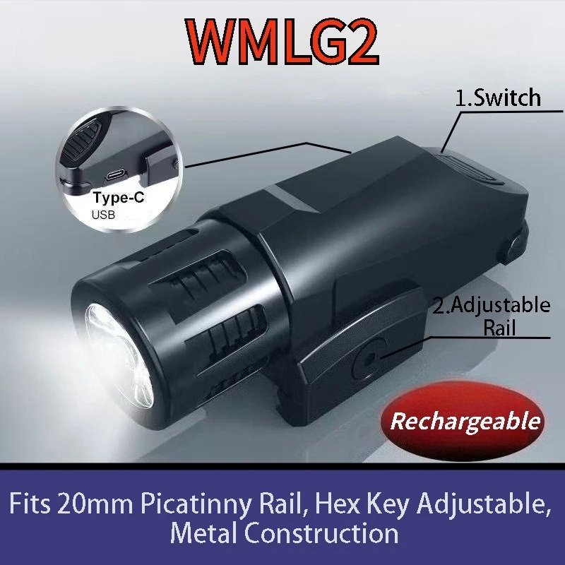 WML G2 M300 X600 전술 플래시라이트, 20-22mm 레일 호환, 장난감, 사냥, 워게임, 저가 코스프레 및 야외 활동, 자전거용