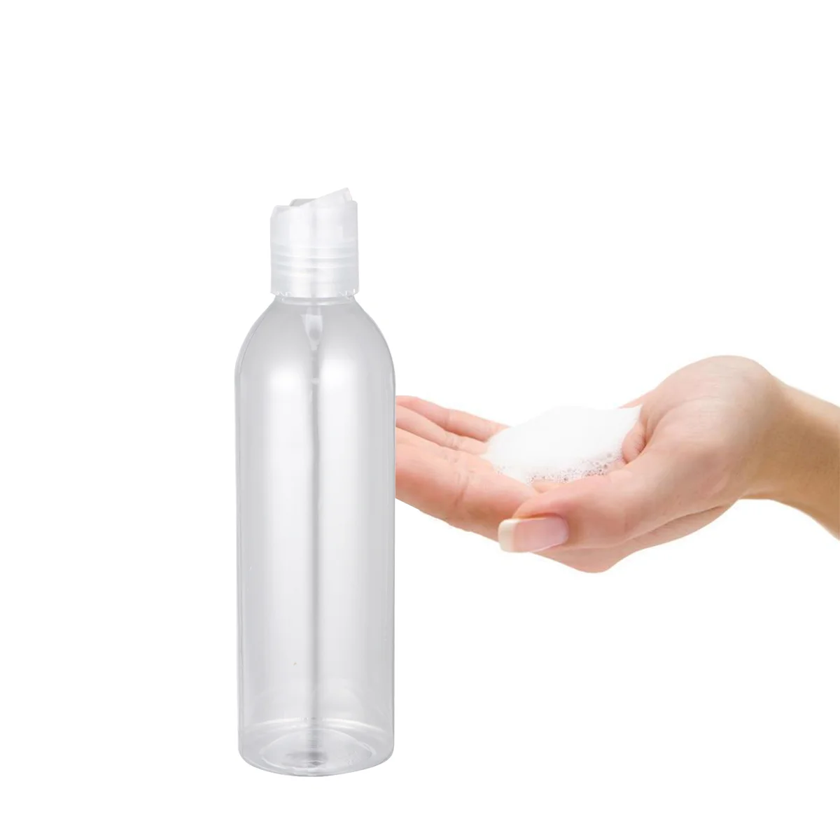 Refillable Bottles Containers 6pcs 250ml Transparent Squeezable Shampoo Bottle Toiletry Bottles with Press Disc Cap for Lotions