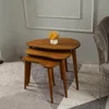 Solid nested table set of 3, birch mid-century pebble table with wood tapered legs, portable modern side coffee table 1