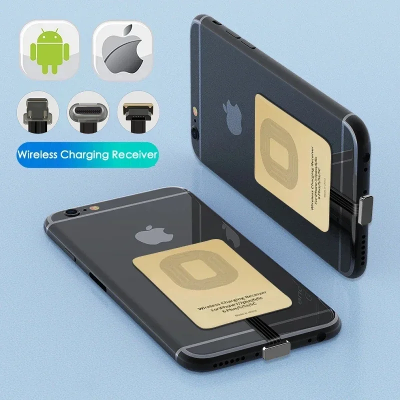 Универсальный беспроводной зарядный приемник, беспроводной зарядный адаптер Type C MicroUSB Lightning для IPhone, телефона Android, Беспроводная зарядка Универсальный беспроводной зарядный приемник, беспроводной зарядный адаптер Type C MicroUSB Lightning для IPhone, телефона Android, Беспроводная зарядка