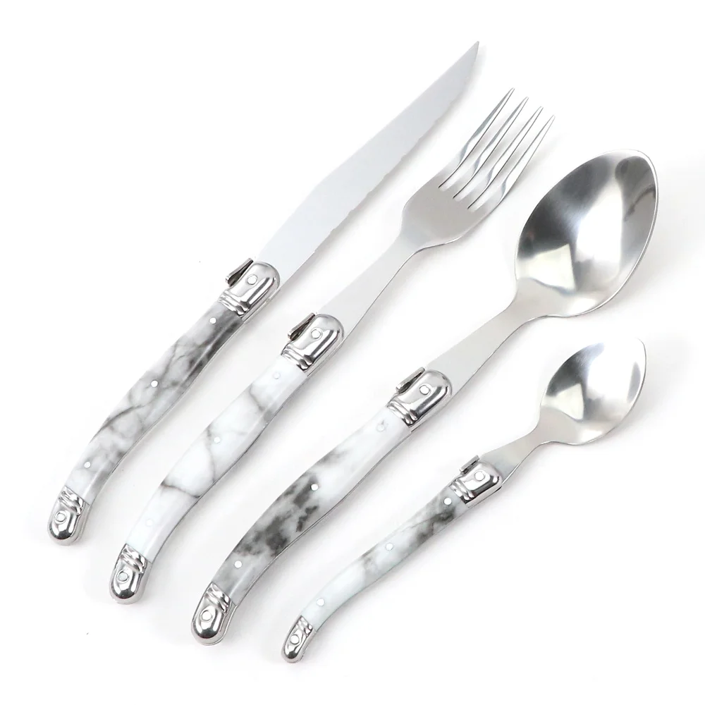 스테인레스 스틸 커트레이 세트, 화이트 마블링 플랫웨어, 모조 대리석 테이블 포크 선물 세트, 스테이크 나이프 주방용 식기류