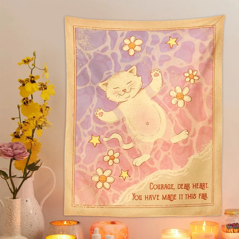 Gato bonito tapeçaria parede pendurado tarô sun moon sonho tapeçarias para sala de estar quarto crianças decoração da parede arte - 100 coisas lindas para a casa