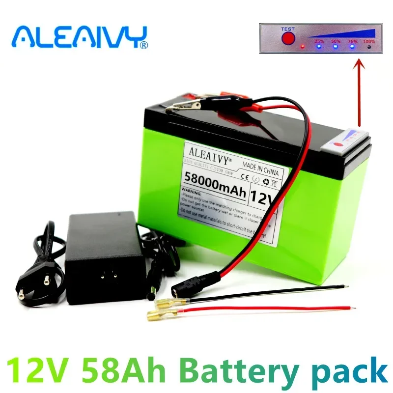 

New 12v 58Ah 18650 Lithium Battery Pack Suitable for Solar Energy and Electric Vehicle Battery Power Display +12.6v 3A Charger
