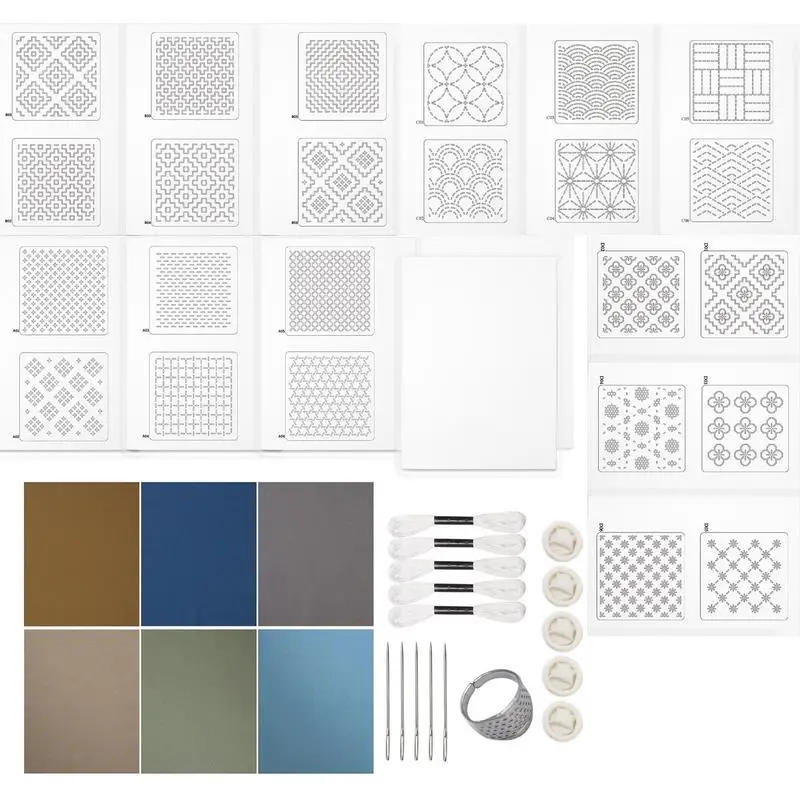 Sashiko Kit For Beginners Water Soluble Sashiko Embroidery Beginner Kit Hand Sewing Needle And Fabric Material