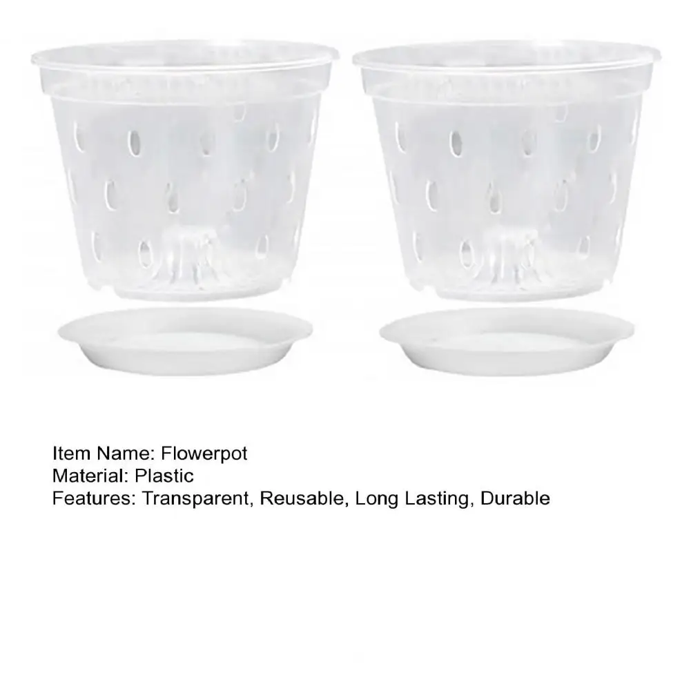 Flower Pot Plant Pot 2Pcs 12.5-17cm Transparent Orchid Pots Flower Planters Side Holes Design Plastic Orchid Pots With Trays Growth Gardening Tools