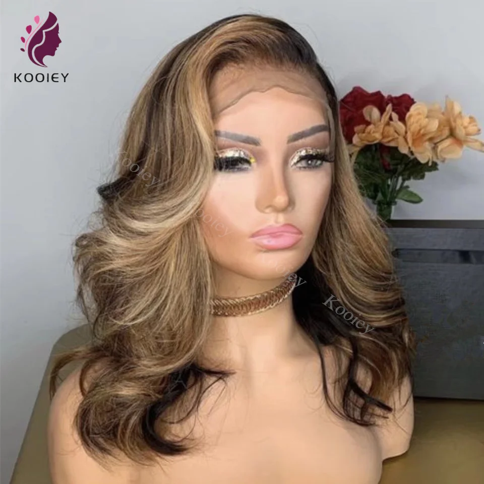 

Highlight Wig Short Wave Bob Wigs For Women Honey Blonde Body Wave 13x4 Lace Front Wig 180 Density 5x5 PU Silk Top Closure Wig