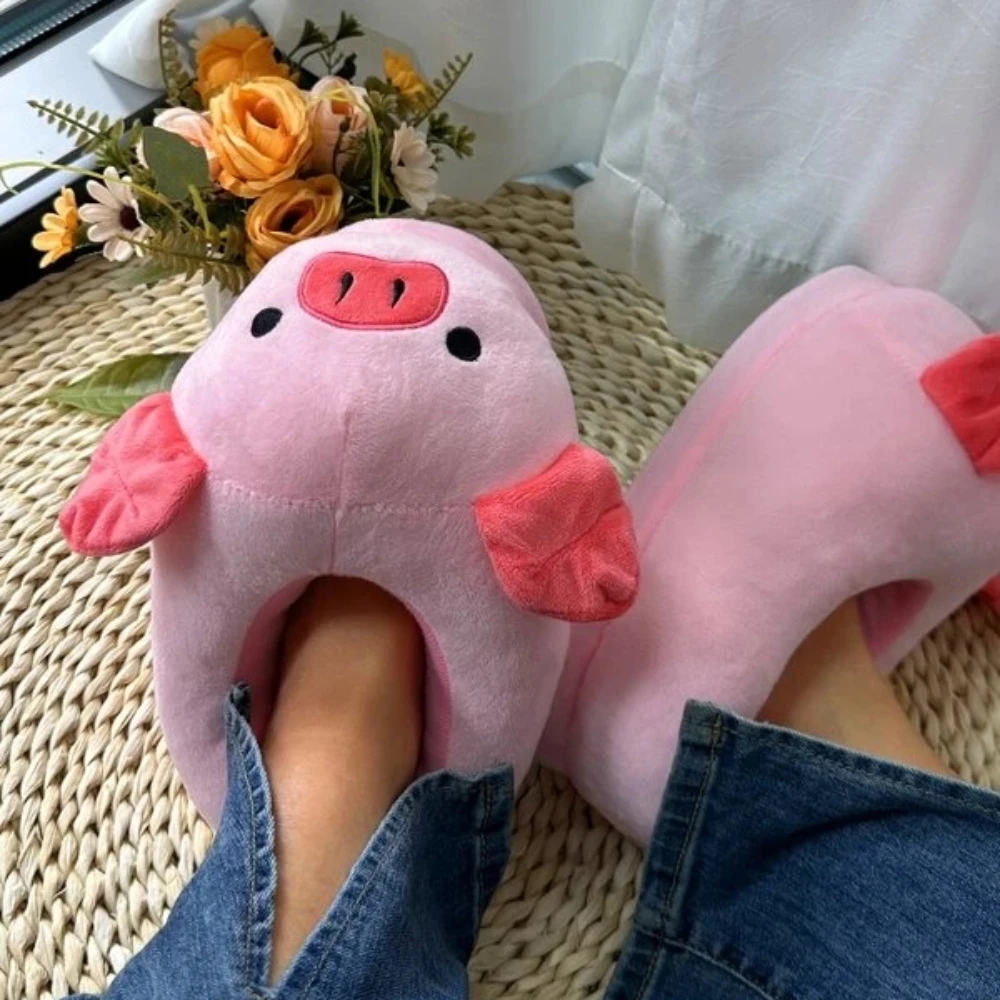 Cute Pig Winter New Women Slipper Heel Cover Warm Slippers Soft Fur Warm Indoor Comfortable Home Fluffy Home Slippers Shoes