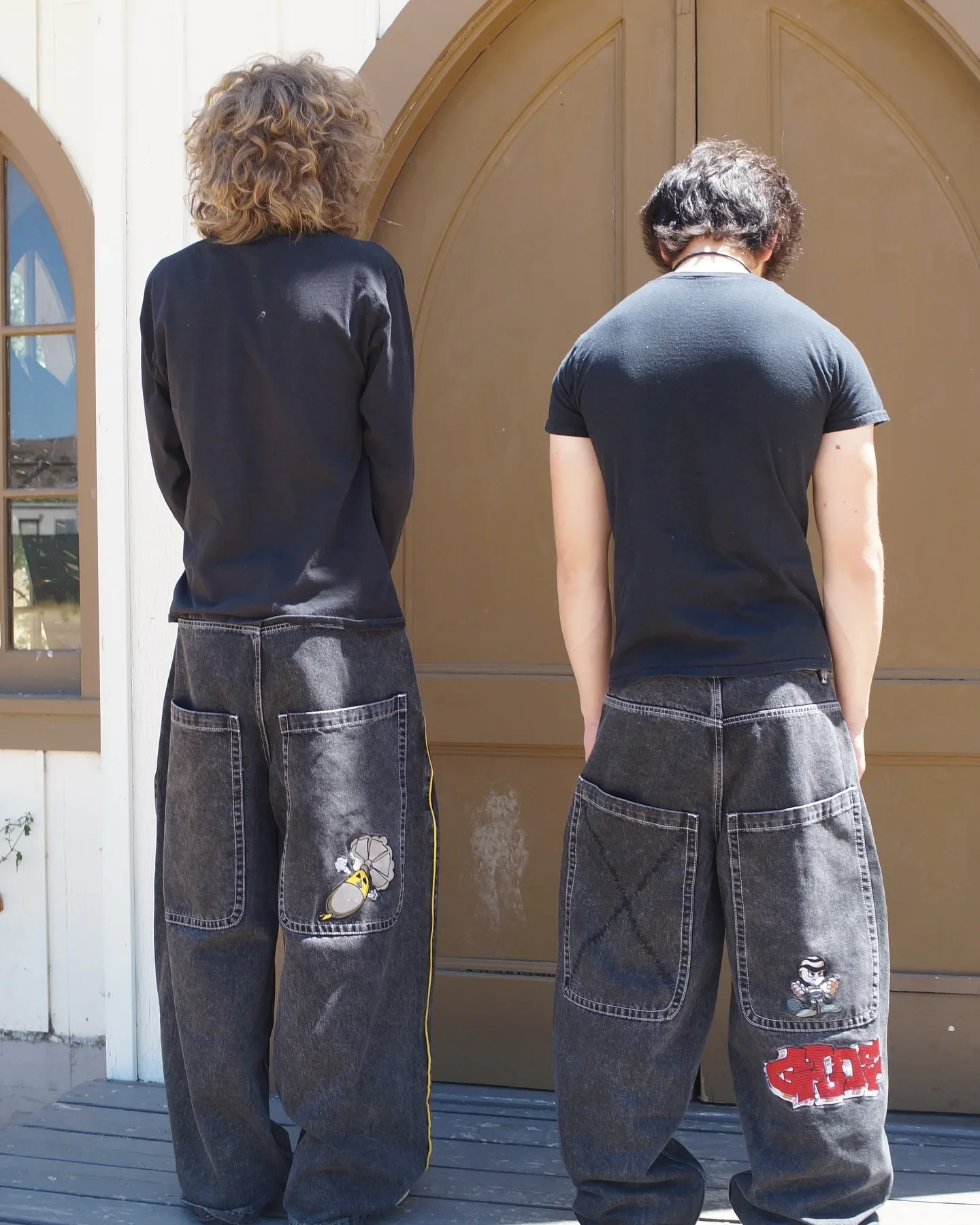 Y2K Goth Men Women Fashion Hip Hop Wide-leg Jeans Retro American High Street Embroidered Jeans Black Baggy Patchwork Denim Pants 5