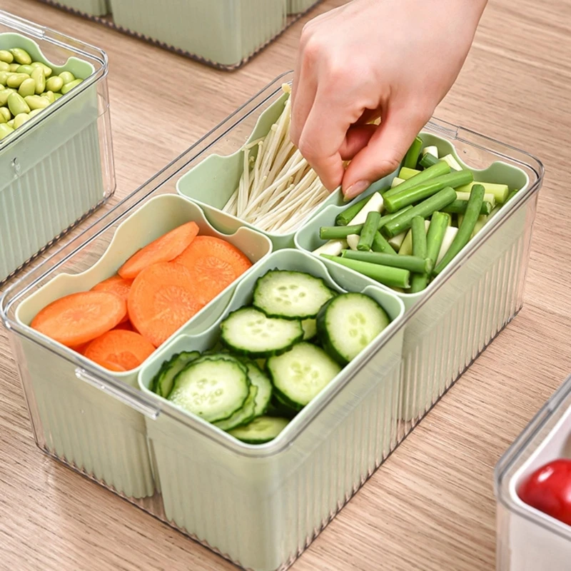 

Ящик для хранения холодильника с 4 сетчатыми перегородками и ящик для хранения свежести домашнего холодильника с крышкой