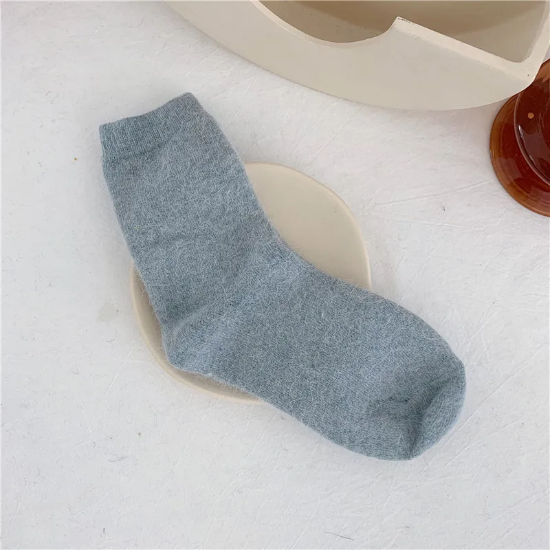 bed socks for women Autumn Winter Women's Thick Candy Color Angora Wool Socks.Ladies Soft Warm Long-haired Rabbit Wool Short Socks Basic Sox Hosen black ankle socks Women's Socks