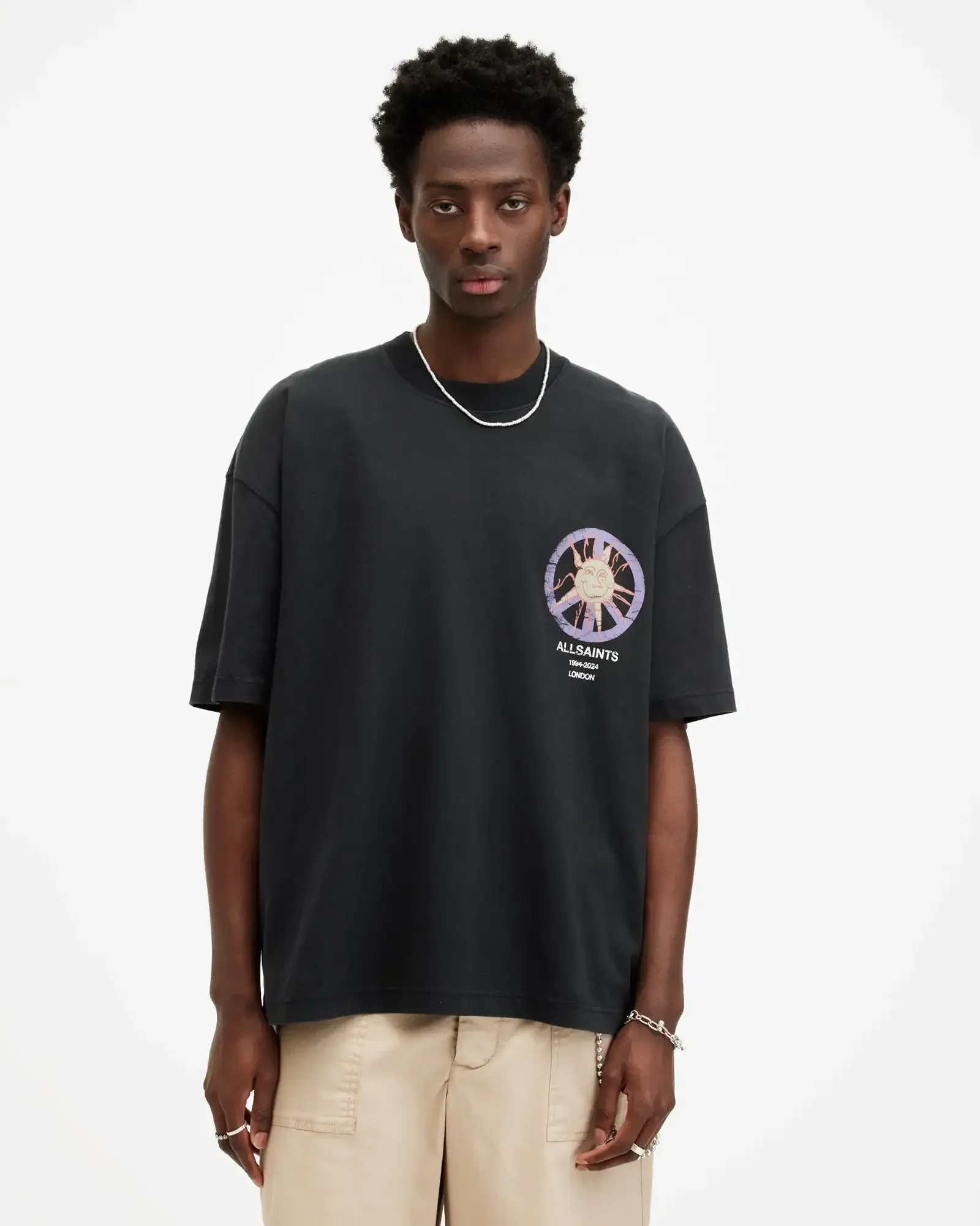 ALL SAINTS T-shirt Abstract Sun Print T-shirt Summer Hot-selling Harajuku Style Short-sleeved Street Wear Sports and Leisure