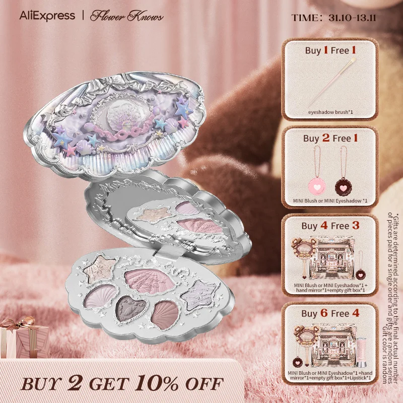 アイシャドウ Flower Knows Shells Jewel Collection Flower Knows Shell's Jewel Collection 6-Color Makeup Palette