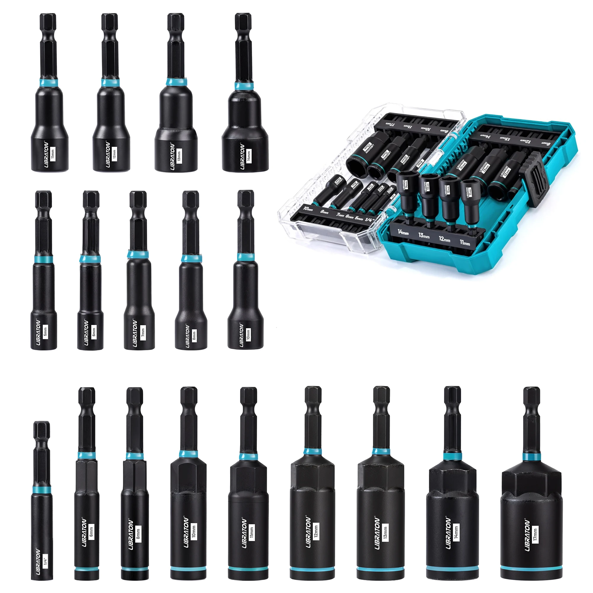 18PC Magnetic Nut Driver Set 1/4" Hex Shank Bit For Impact Drill Metric