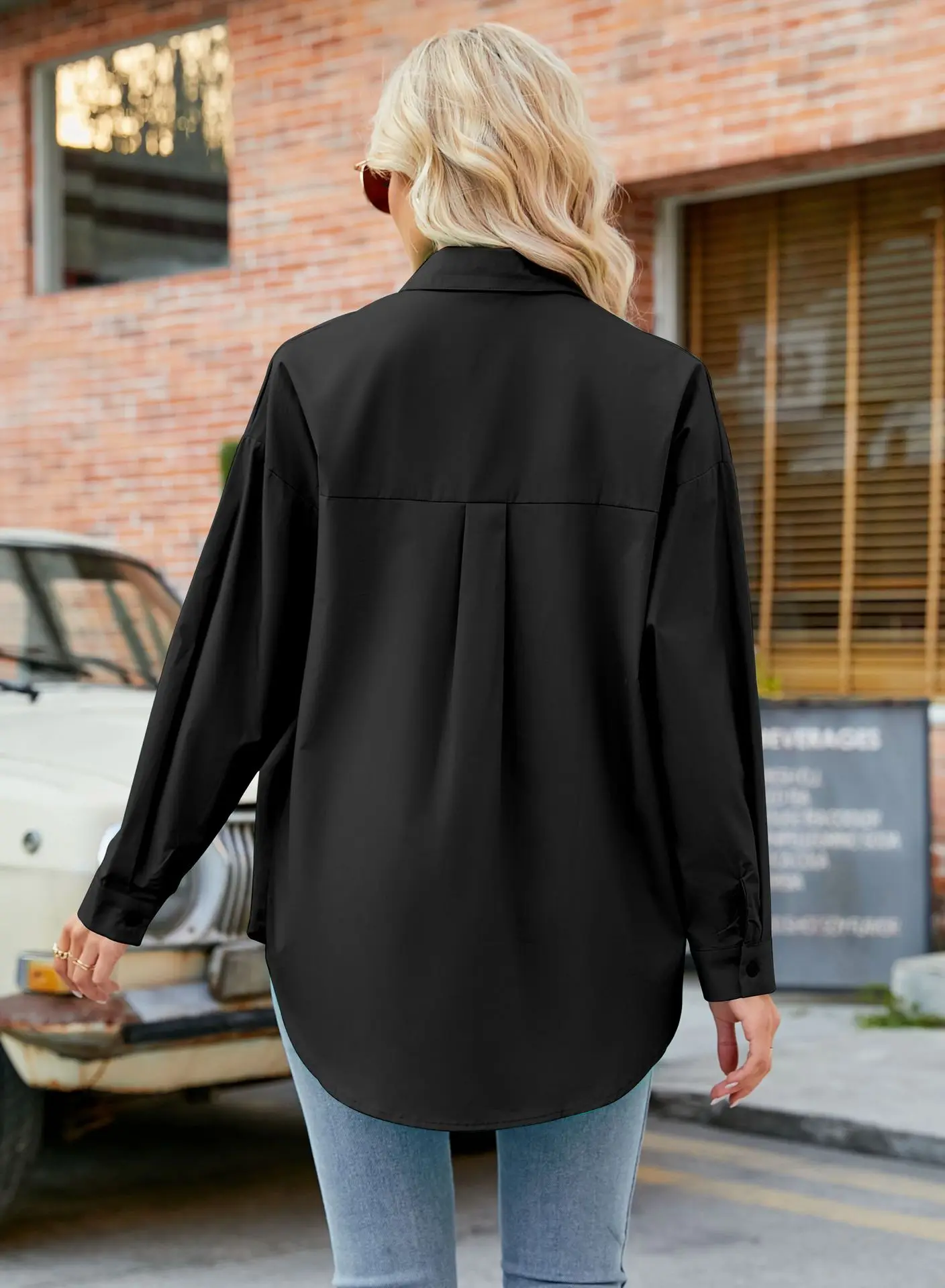 Womens Clothing V-neck Solid Button Long Sleeve Casual Blouse