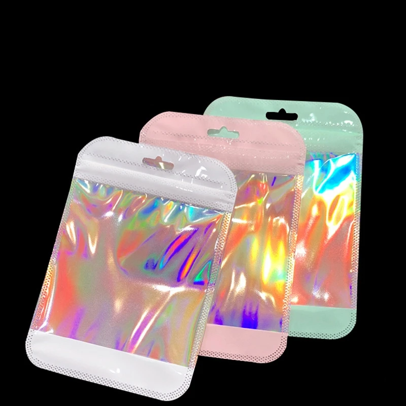 50 stücke bunte holo graphische Taschen geruchs sichere Folie Beutel für Schmuck Lebensmittel Lagerung kleinen Unternehmen Veranstalter Verpackung liefert – Detail 4