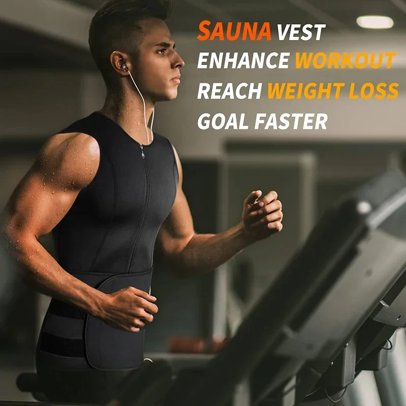 Gilet De Sauna Amincissant Homme – Néoprène Avec Fermeture éclair – Ceinture 360° | Pour Sport, Transpiration Accélérée