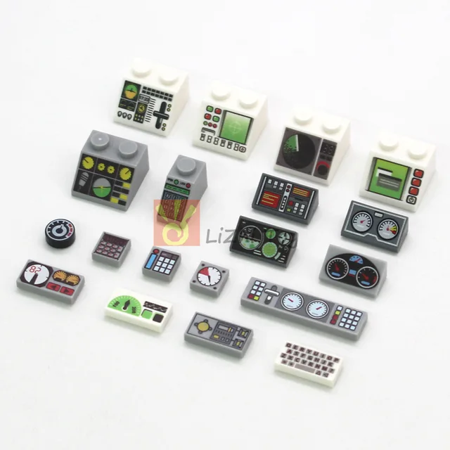 20pcs Printed Tile Instrument Meter Dash Keypad Control Center Panel Building Blocks Bricks Compatible with 85984 3039 3070 3069 4