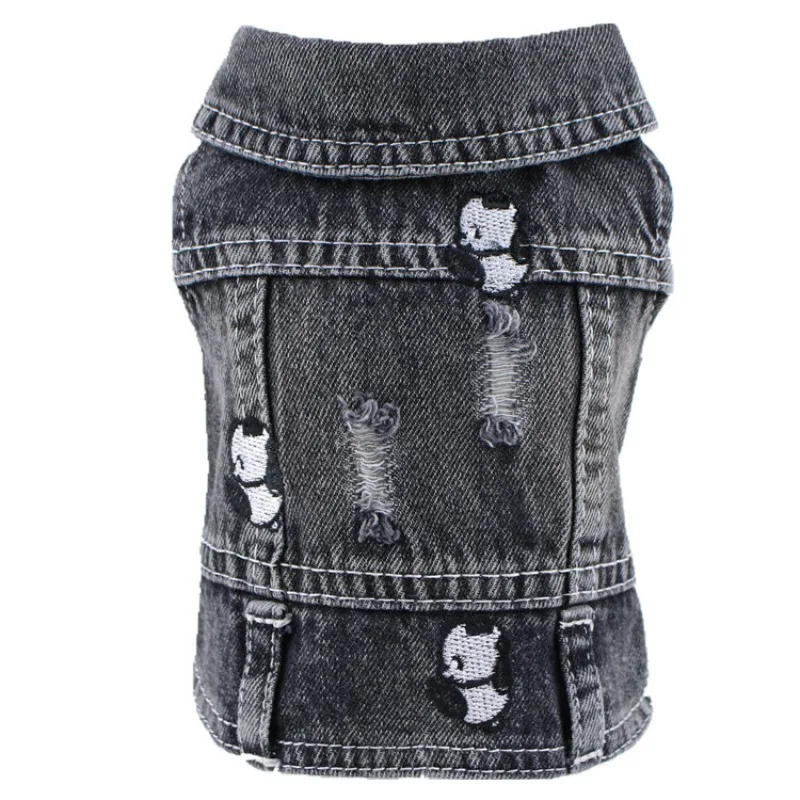 

Bichon Teddy Dog Pet Clothes Spring and Autumn New Outfit Black Hole Panda Denim Vest Pet Clothes