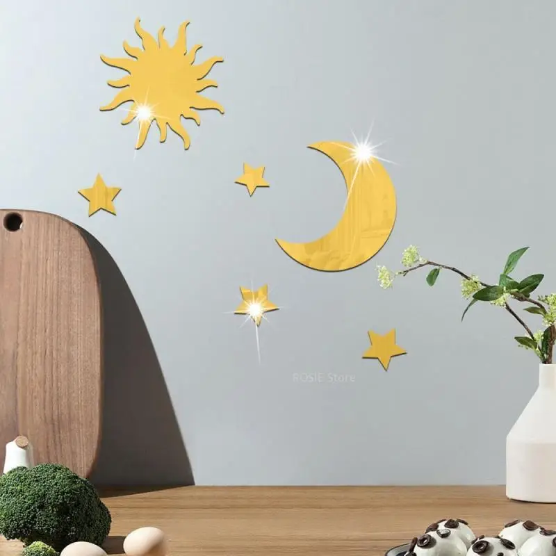 1Set Ramadan Acrylic Stickers Mirror Wall Sticker Star Moon Bedroom Living Room Birthday Party Supplies Terraces Decor
