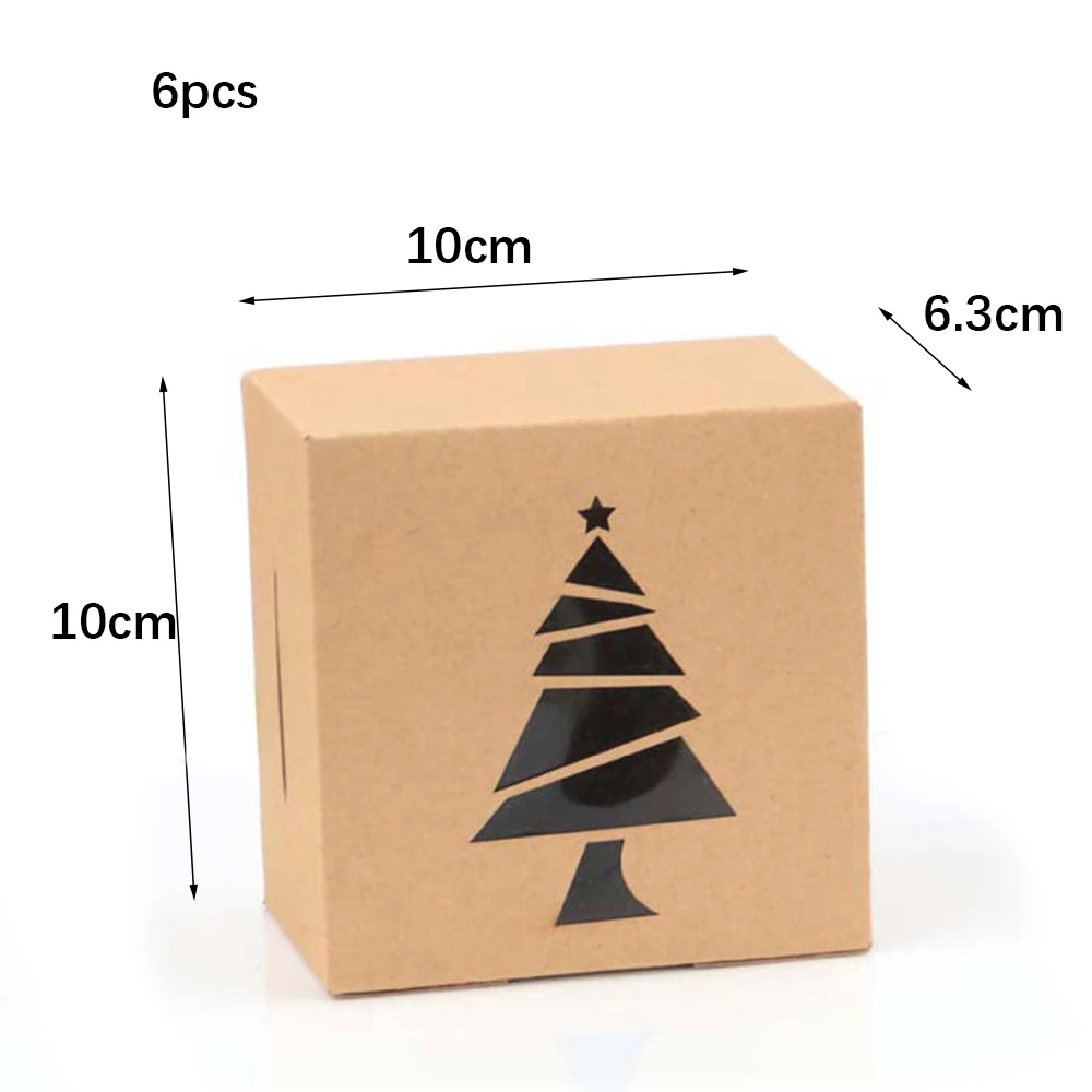 6Pcs Christmas Gift Boxes Kraft Paper Christmas Candy Cookie Box Transparent Top Xmax Santa Packaging Christmas Decoration 2025