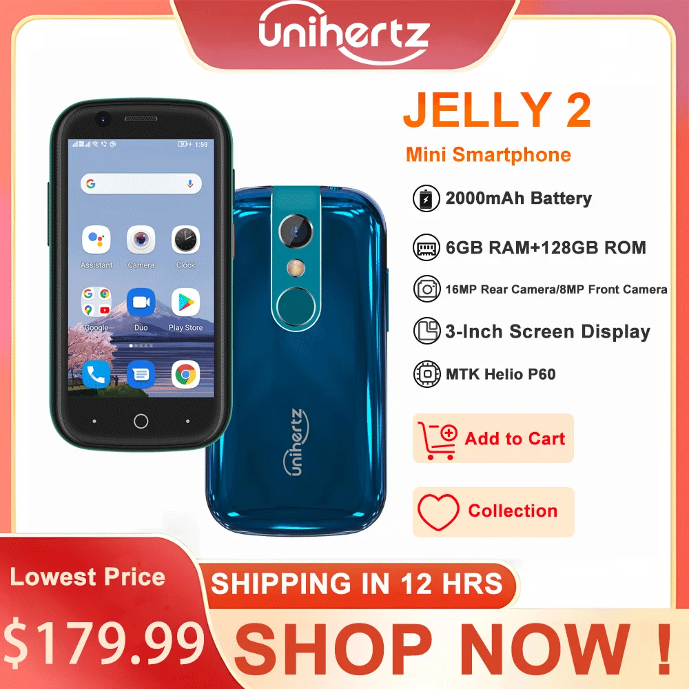 

Unihertz Jelly 2 Small Smartphone Helio P60 Octa Core Android 11 6GB 128GB 16MP Cellphone 2000mAh Battery Dual SIM Mobile Phone