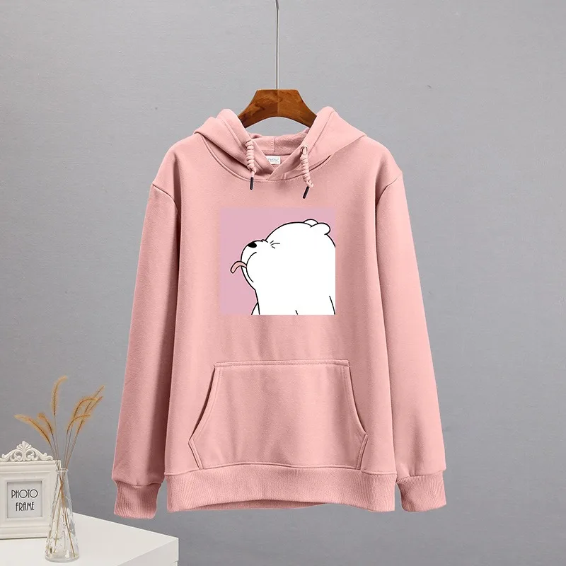 

Autumn and Winter New Style Plus Velvet Printing Loose Hooded Sweater Women's Thickened Kangaroo Pocket Drawstring Hooded Jacket