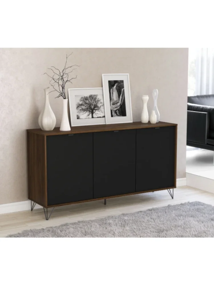 Polifurniture Montreal 59 in. Sideboard with 3 Doors, Black & Dark Brown Finish sideboard Dining Room Furniture