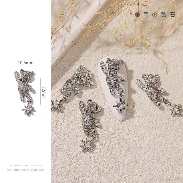 Zircon Jewelry 5pcs/set Cute Bear Rhinestones Nails Accesorios 3d Designs Alloy With Pearls Rhinestones Decoration