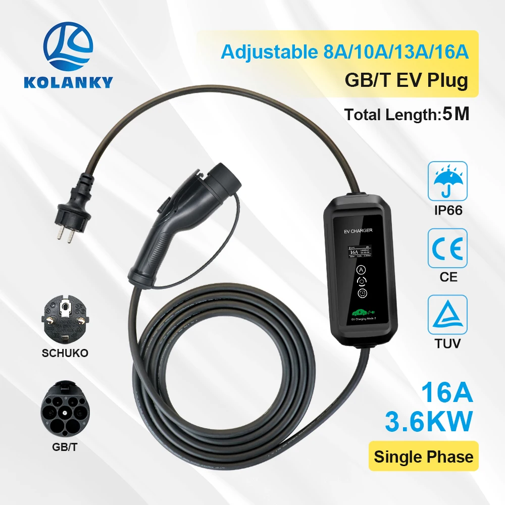Mobile 3.6Kw Gbt Ev Charger Wallbox Regolare E Ricarica Del Timer Per Il Cavo Per Auto Ibride Per Veicoli Elettrici Standard Cinesi 5M