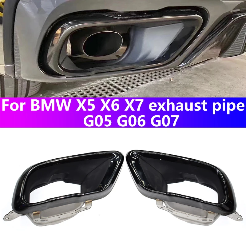 2019  2024 BMW G05 X5 G06 X6 G07 X7 M 스포츠 배기 파이프 업그레이드, 블랙 스퀘어 포트, 스테인리스 스틸 머플러 팁 깍지