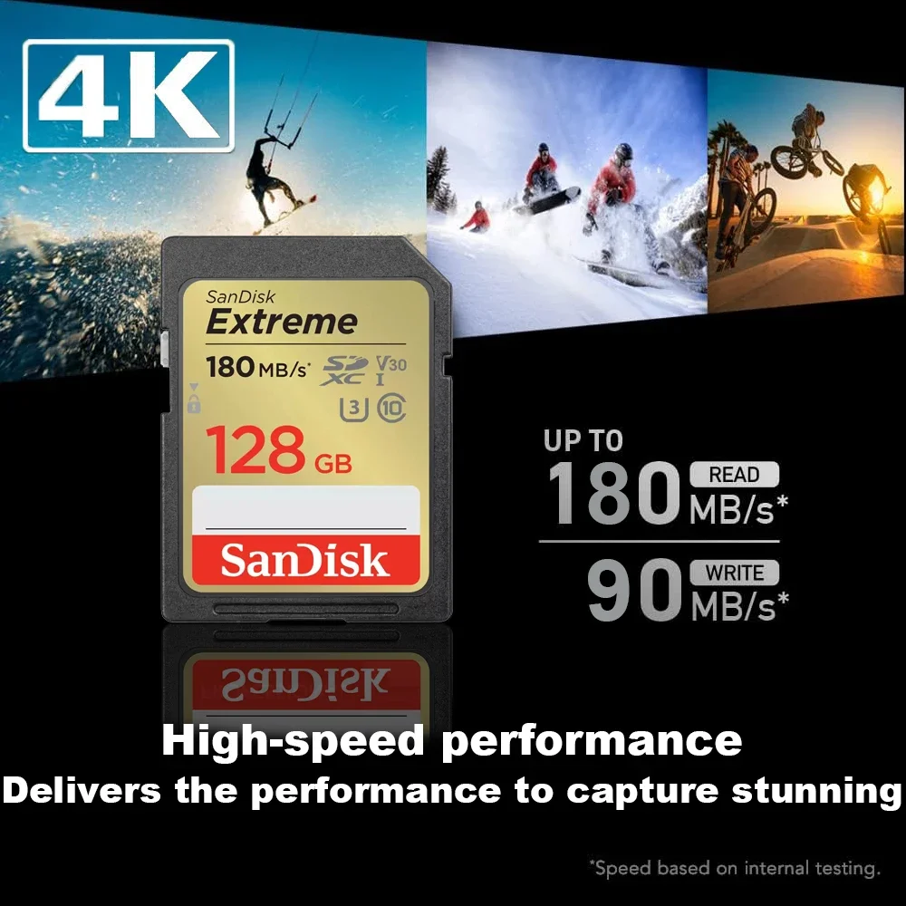 SanDisk 익스트림 SDXC UHS-I 카드, UHS-I 플래시 카드, 카메라 SD용, 32GB, 64GB, 128GB SD 카드, Class10 C10 U3 V30, 150 MB/s