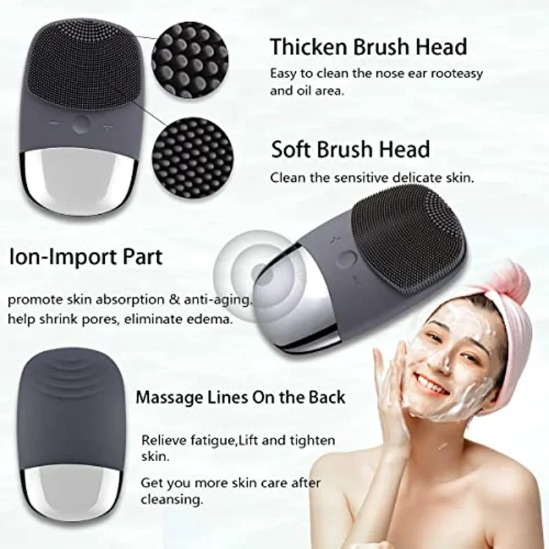 Electric Facial Cleansing Brush Silicone Vibrating Massager Face Scrubber Brush Deep Cleanning Blackhead Remover Exfoliating
