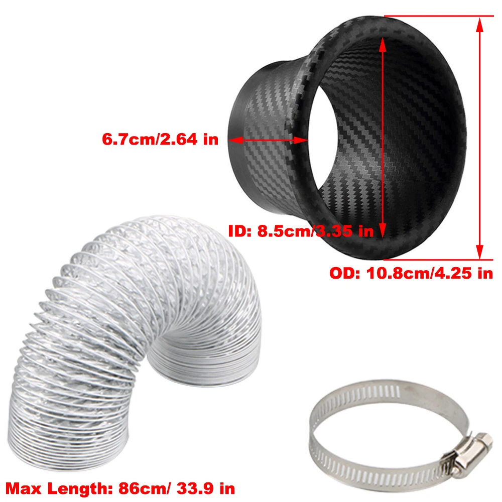 ABS Carbon Fiber Texture Universal Car Front Bumper Turbo Air Intake Pipe Funnel Kit Inlet Cold System Modification Accessories air intake kit