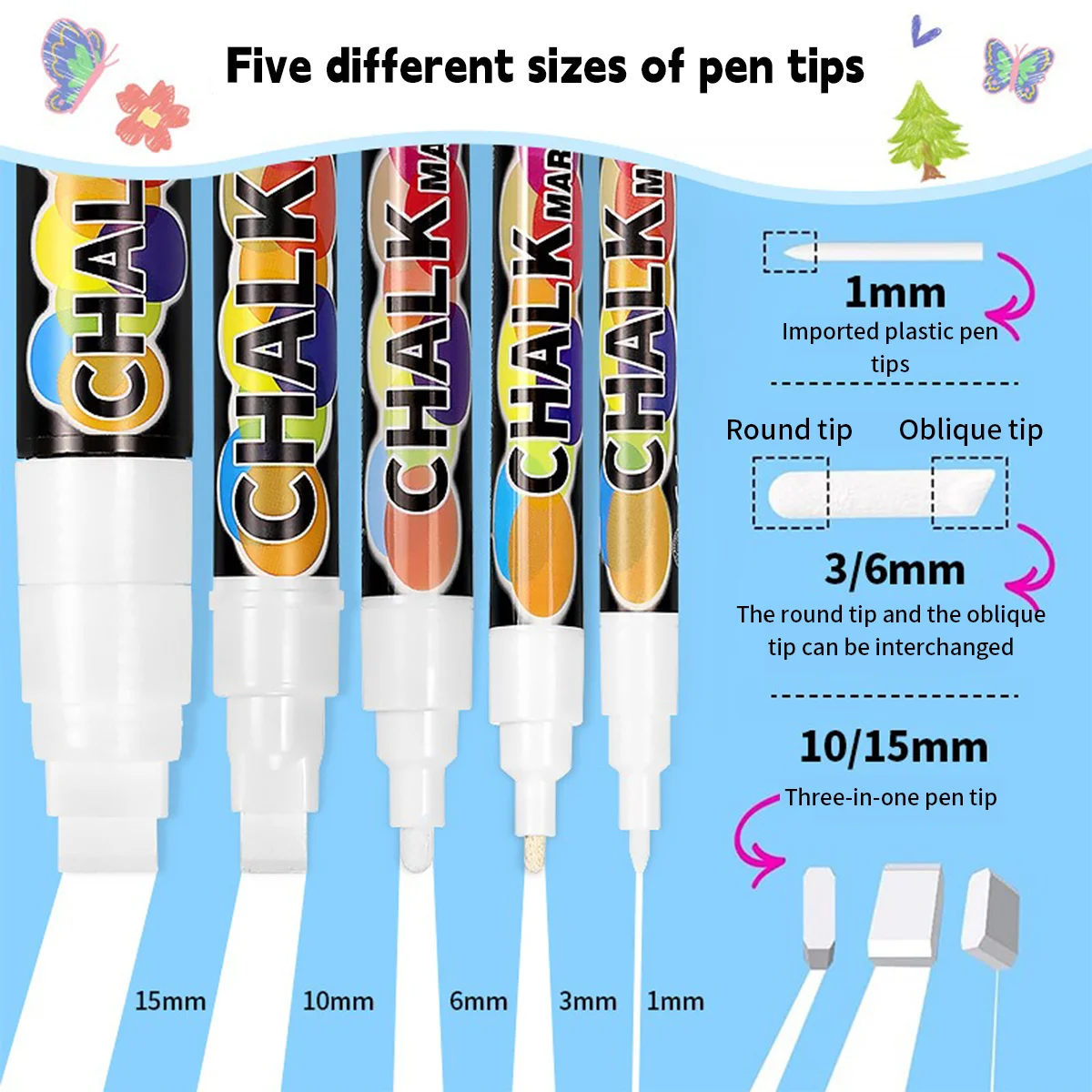 1/3 Pcs White Liquid Chalk Painting Marking Erasable Dust-free Water-soluble Marking Pen School Classroom Office Supplies white marker pens,marker pens
