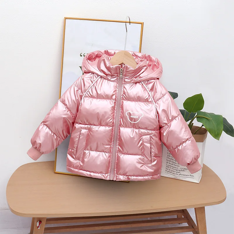 Children jacket Winter Boys Warm Cotton Clothes Girl Cartoon Hooded Waterproof Jacket Children Autumn Solid Color Thickened Casual Outerwear