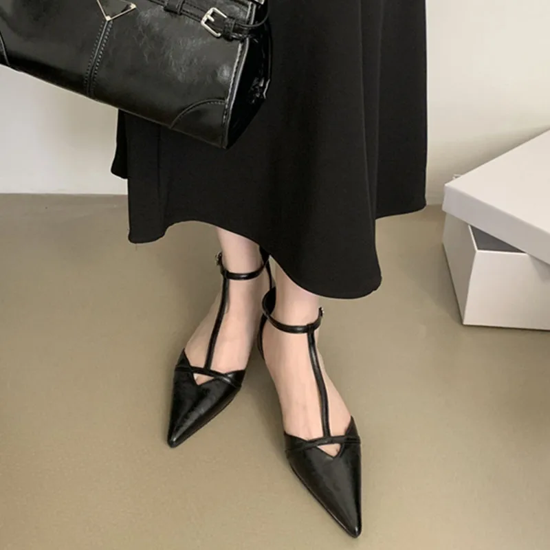 Red Spring New Women Sandal Fashion Pointed Toe Shallow Ladies Elegant Slingback Shoes Thin Low Heel Outdoor Dress Pumps