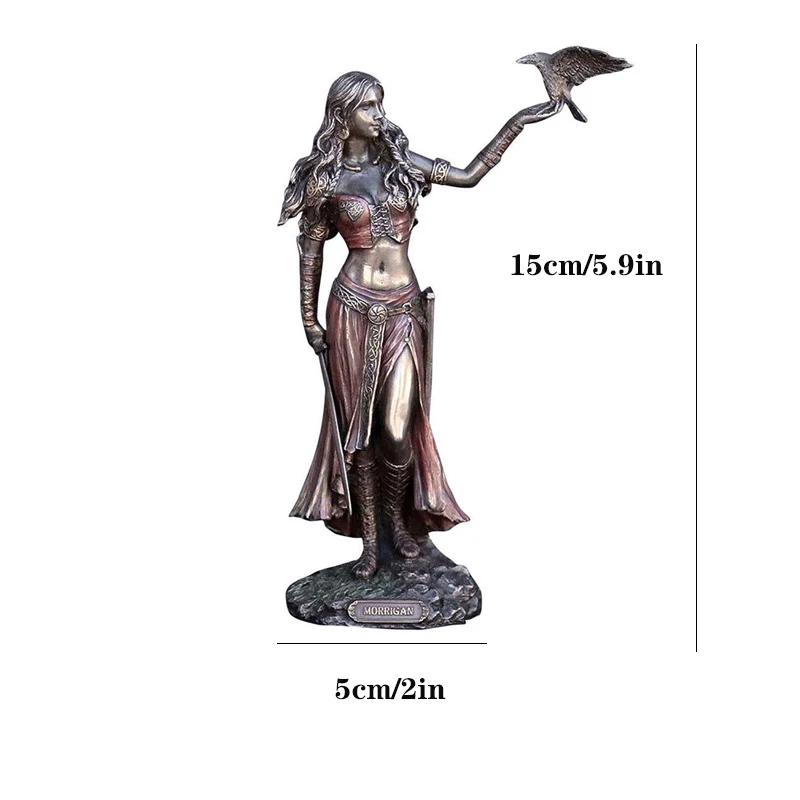 Resin Statues The Celtic Goddess of Battle with Crow & Sword Bronze Morrigan Finish Statue Ghost Head Cup Resin Crafts