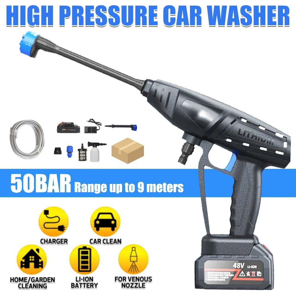 

Cordless High-Pressure Cleaning Machine Garden Water Guns 50Bar Pressure Washer Gun 20000mAh 500W 6 In 1 Sprayer Water Gun Wash