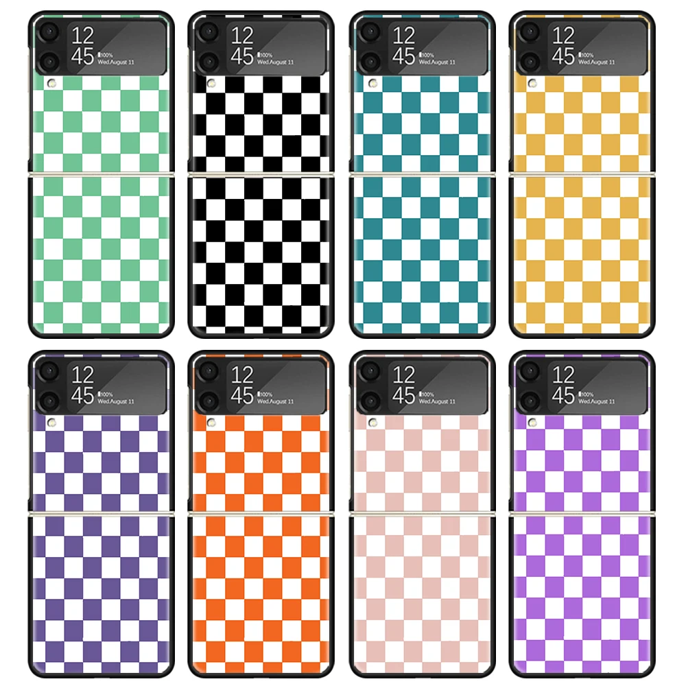 Retro Classic Chess Board Grid Black Phone Case Per Samsung Zflip5 Zflip4 Zflip3 5G Hard Pc Protective Galaxy Z Flip 3 4 5 Foldi