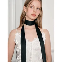 Luna&Dolphin Women Narrow Long Scarf 200x5cm Solid Color Chiffon Silk Rubber Red Tie Black Bag Ribbon Headbands Choker Streamer 1
