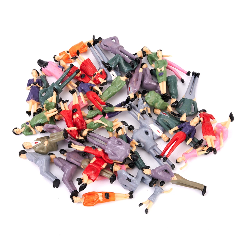 FRTmvg 25 stuks verschillende O-schaal 1:50 zittende figuren - geschilderde mensen modelspoorwegbeeldjes, veelkleurige plastic zittende figuren voor spoorweglay-outs