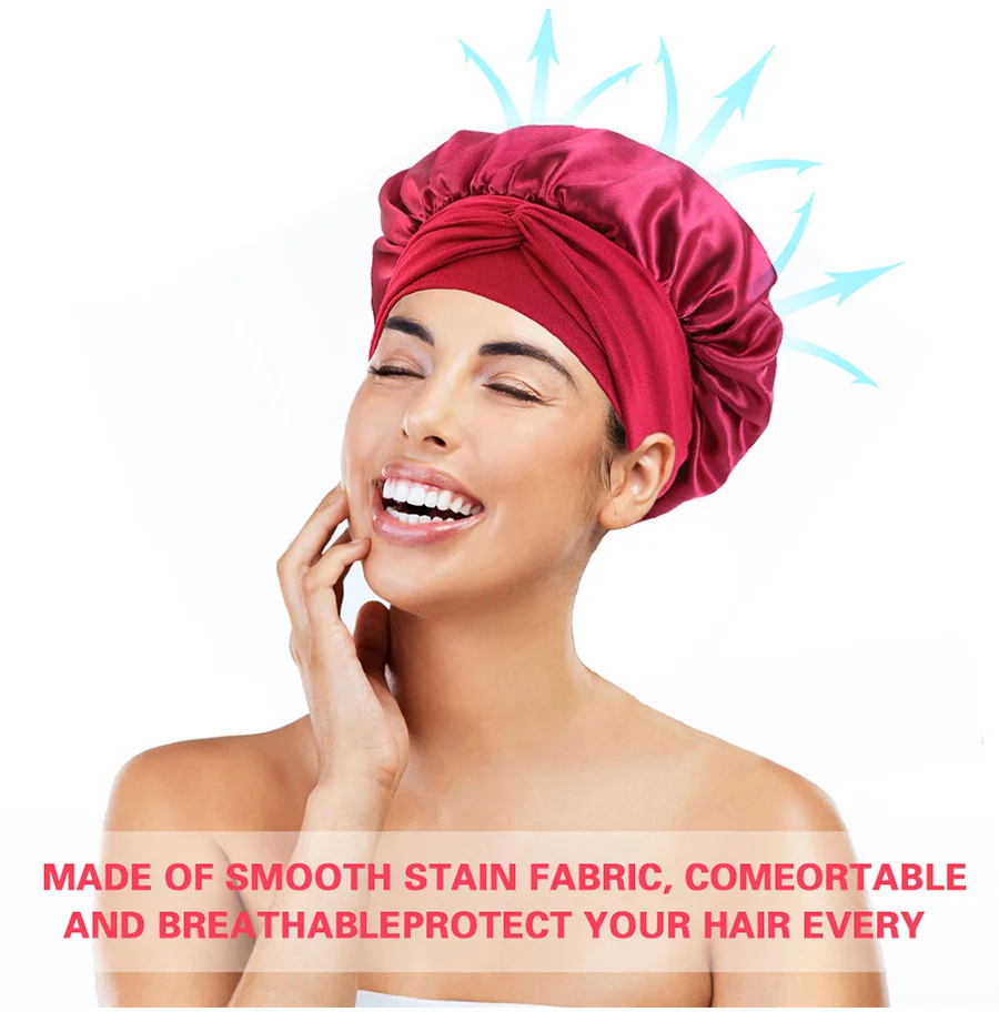 Hair Satin Bonnet For Sleeping Shower Caps Silk Caps With Wide Elastic Band Night Sleep Cap Bonnets For Black Women Braids Hair Night Hair Cap