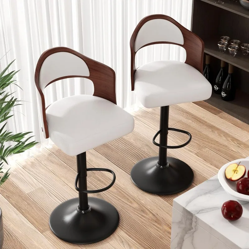 Swivel Bar Stools Set of 2 Seat Adjustable Height 24.5-33.5IN, Wooden Barstools PU Leather Upholstered Bar Chairs 3