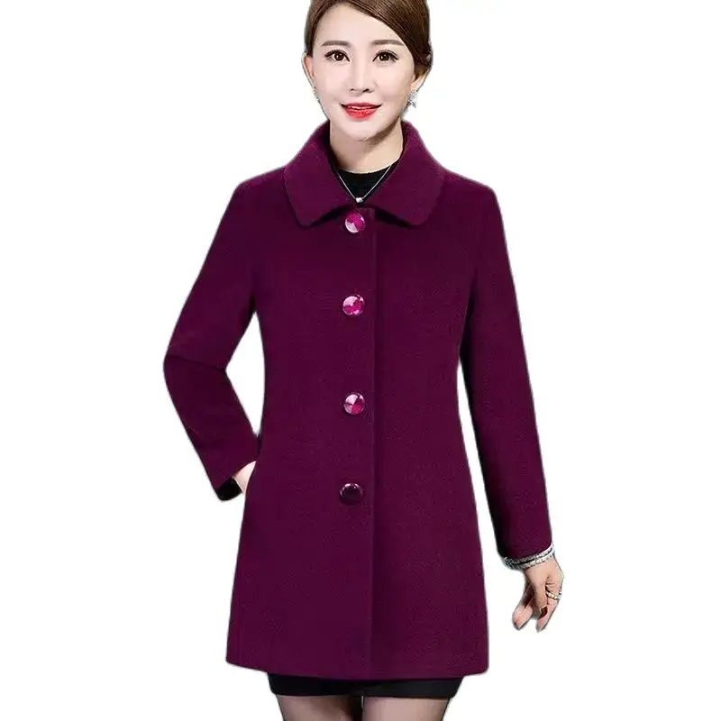 

Mother's Coat 2023 Autumn Large Size Outwear Middle Aged Women Woolen Jacket And Lined Mid-Long Single Breasted Wool Overcoat