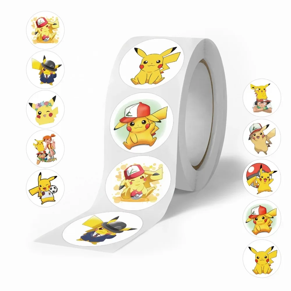Rollo de pegatinas de dibujos animados Pokémon Pikachu, cinta adhesiva de cuenta de mano, pegatina de sellado decorativa DIY, pegatina de taza impermeable, 500 piezas, nuevo