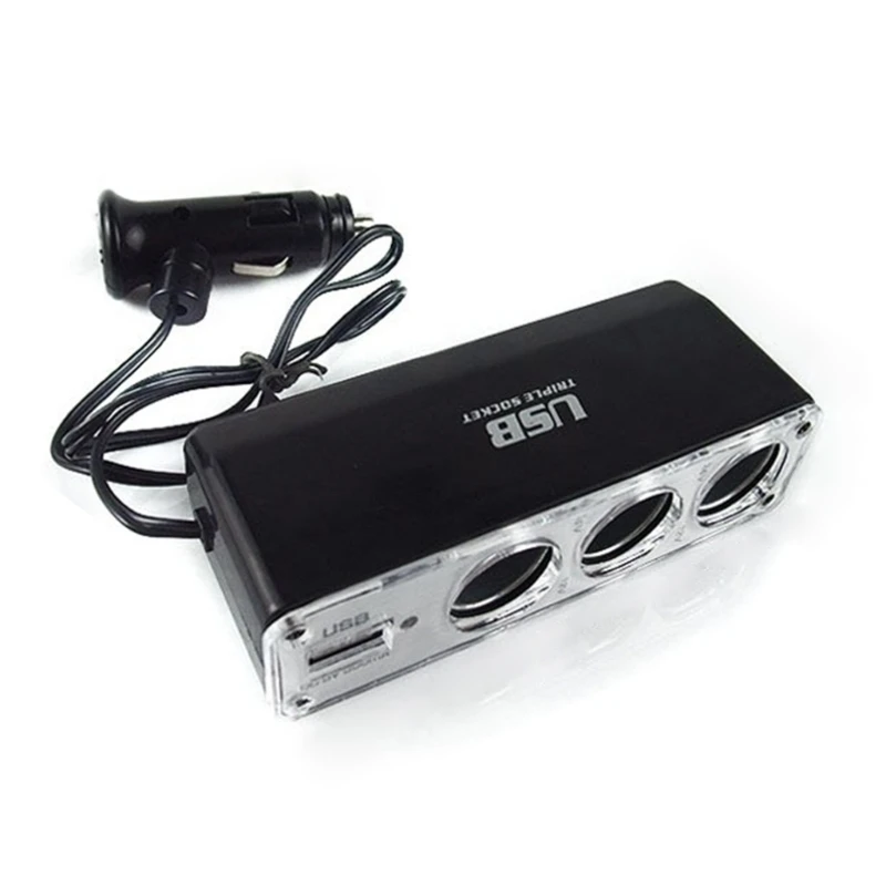 USB 충전 전원이있는 자동차 소켓 확장기 트리플 어댑터 담배 라이터 분배기 충전 여러 장치 액세서리 J60F