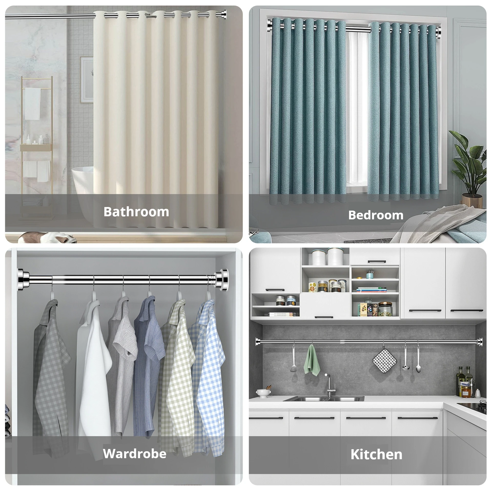 No Drilling Needed Tension Shower Curtain Rod Stainless Steel Rust Proof Non-Slip Spring Adjustable  Pole for Bathroom Shower 2