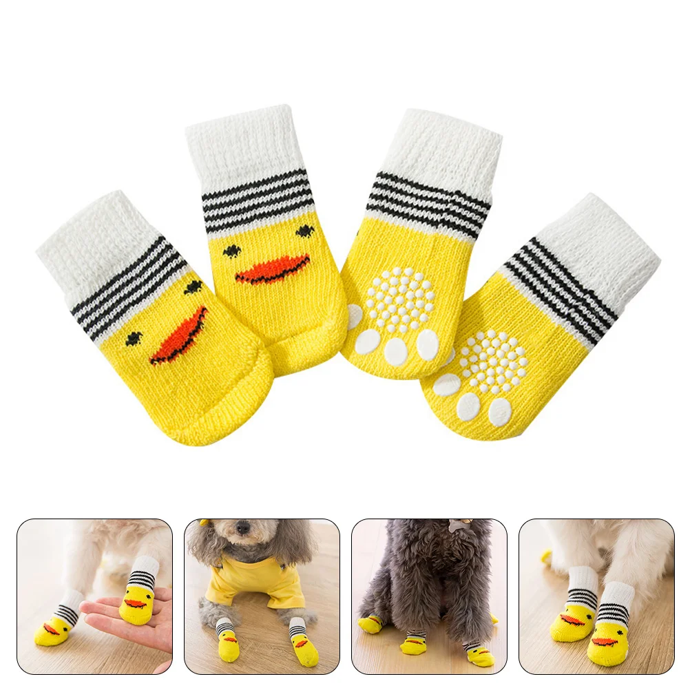 

4 Pcs Pet Foot Cover Anti- Scratch Dog Sock Warmer Socks for Small Dogs Shoes Cats Anti-slip Protector Puppy